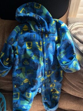 Columbia Blue and Yellow Printed Fleece Baby One-Piece